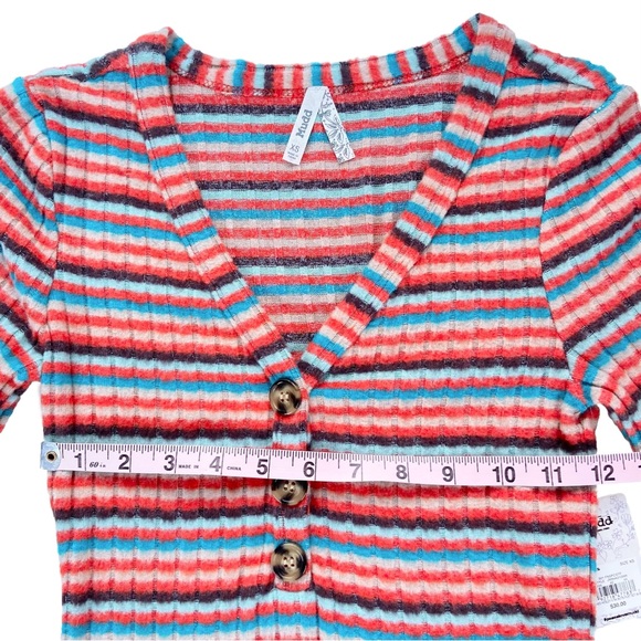 NEW Mudd Shirt Women’s XS Henley Button V Neck Multicolor Stripe Long Sleeve Top - Picture 7 of 8